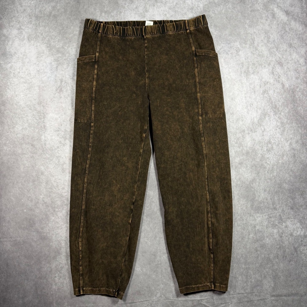 Jess & Jane Womens Medium Brown Mineral Wash Elastic Waist Pants Lagenlook